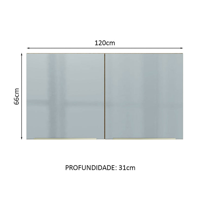 Armário Aéreo Madesa Lux 120 cm 2 Portas Rustic/Cinza