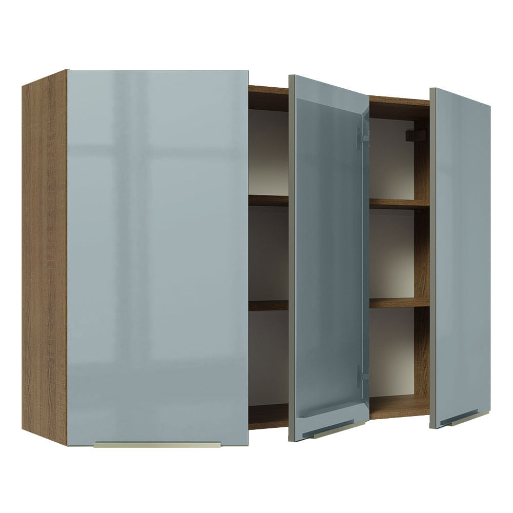 Armário Aéreo Madesa Lux 120 cm 3 Portas Rustic/Cinza