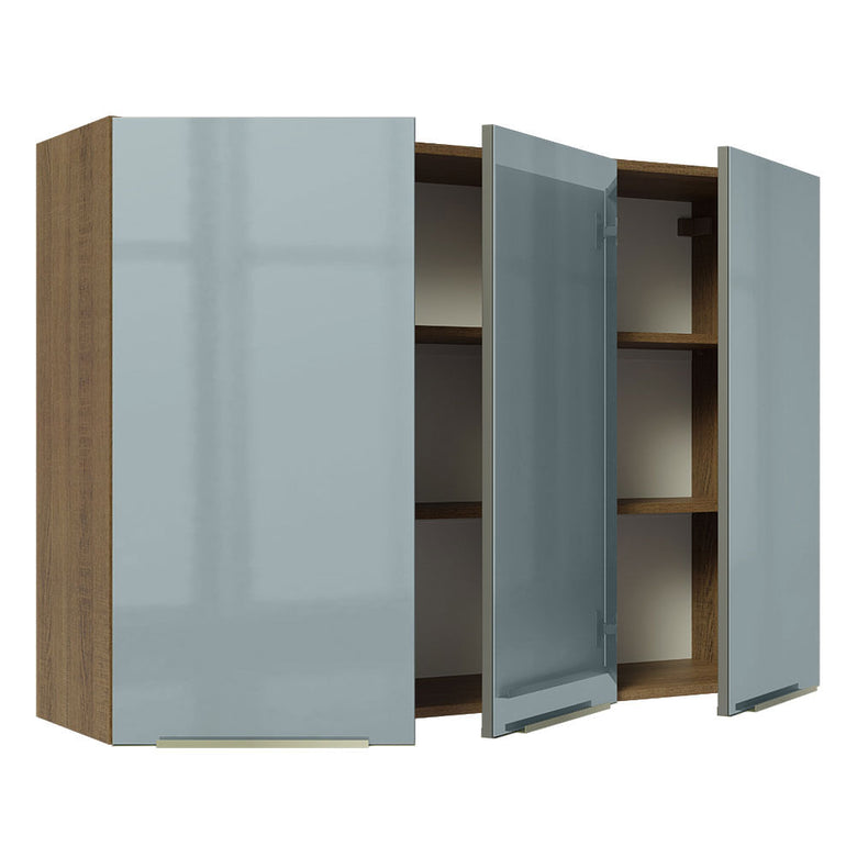 Armário Aéreo Madesa Lux 120 cm 3 Portas Rustic/Cinza