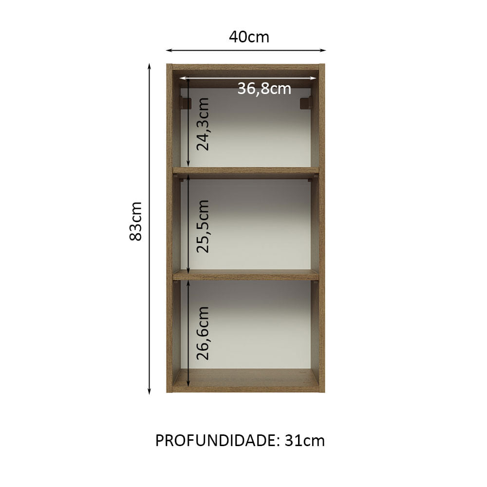 Armário Aéreo Madesa Lux 40 x 83 cm 1 Porta Rustic/Cinza