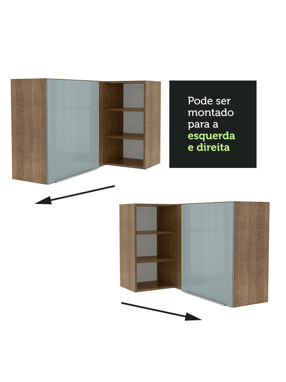 Armário Aéreo de Canto com Adega Acoplada Madesa Lux 1 Porta Rustic/Cinza
