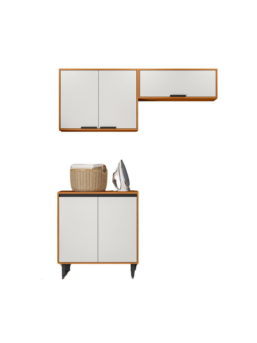 Cozinha Modulada Ravena 3 Peças 5 Portas Poliman Móveis - Freijo UV/Off Acetinado