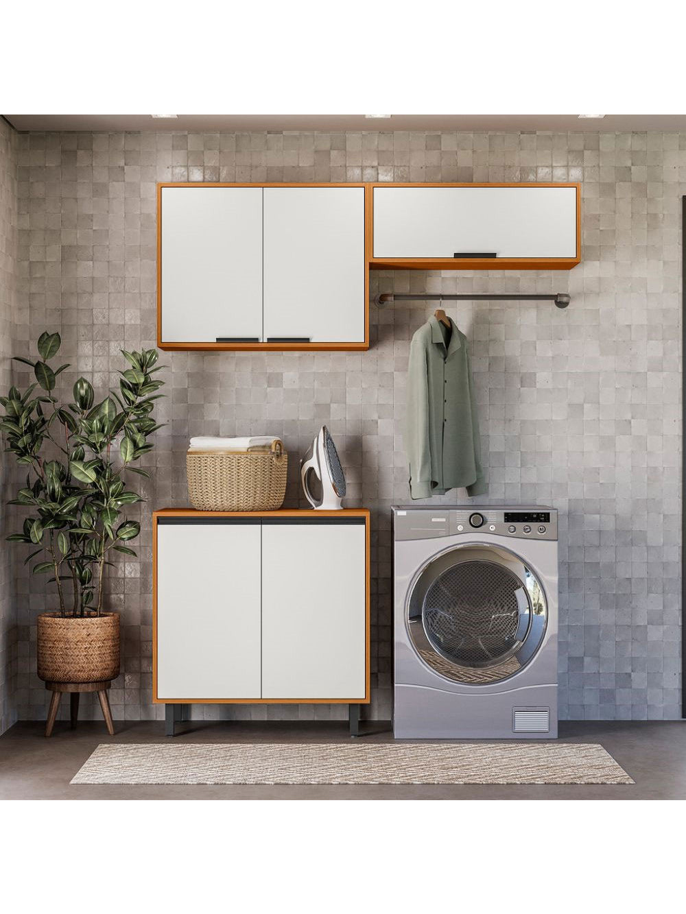 Cozinha Modulada Ravena 3 Peças 5 Portas Poliman Móveis - Freijo UV/Off Acetinado
