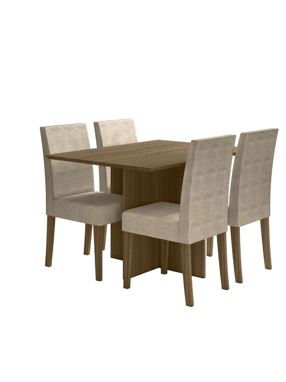 Conjunto Sala de Jantar Retangular Mesa Helo 120cm e 04 Cadeiras Josi Poliman Móveis - Carv/Bege/Off