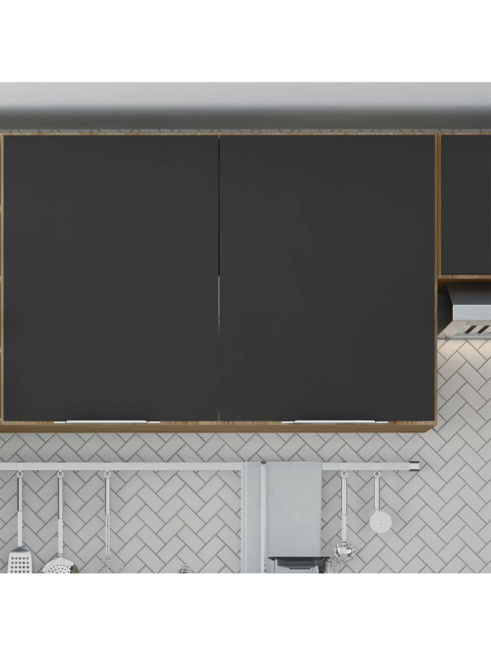 Armário Aéreo Ferrara 2 Portas 80cm Prateleira Interna Fixa Poliman Móveis - Carvalho e Grafite