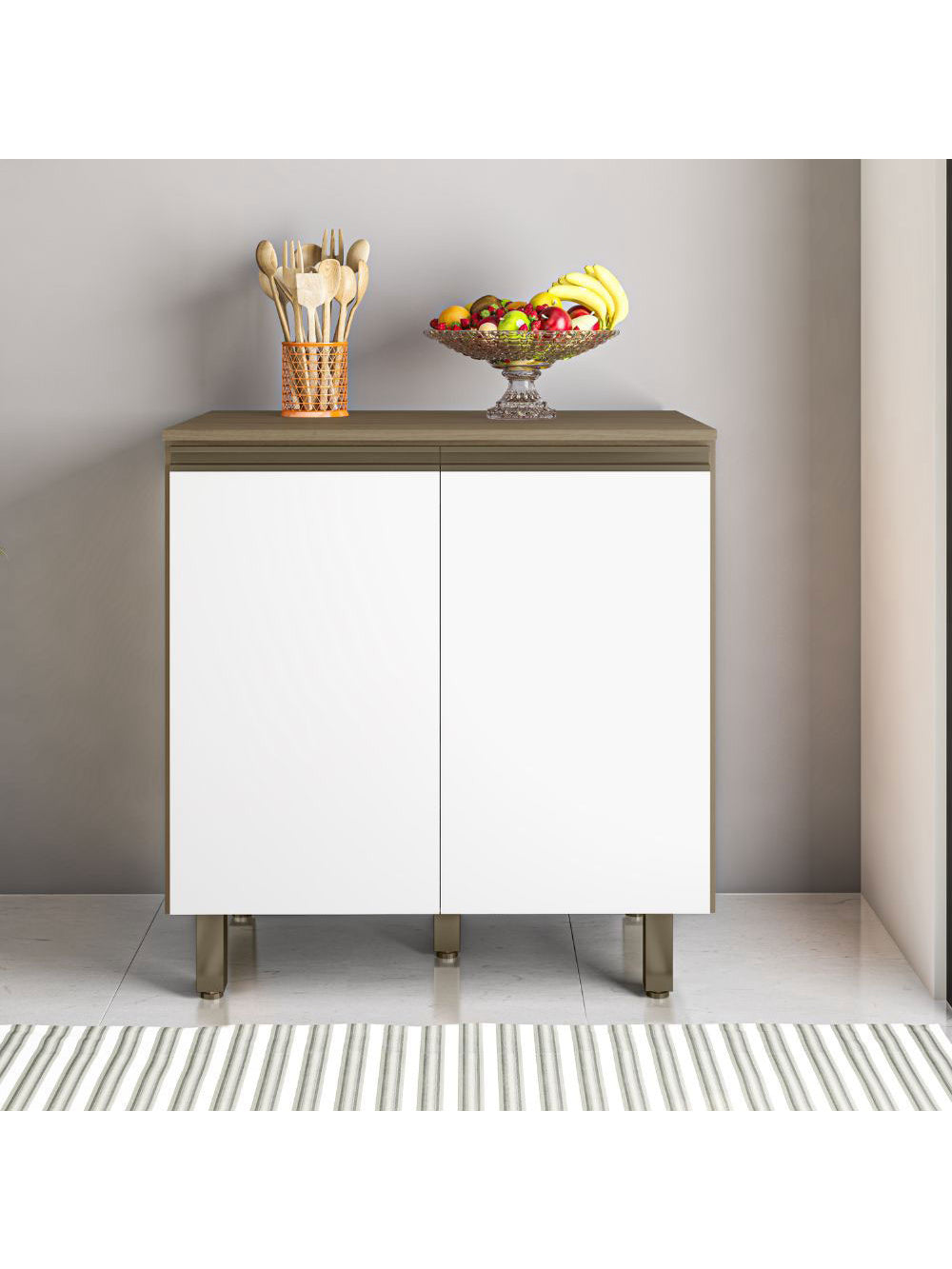 Balcão com Tampo 2 Portas 80 cm Monaco Poliman - Carvalho oak e Branco