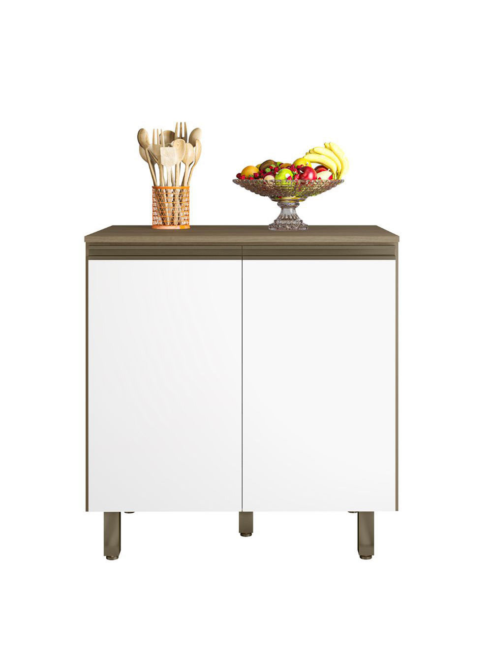Balcão com Tampo 2 Portas 80 cm Monaco Poliman - Carvalho oak e Branco