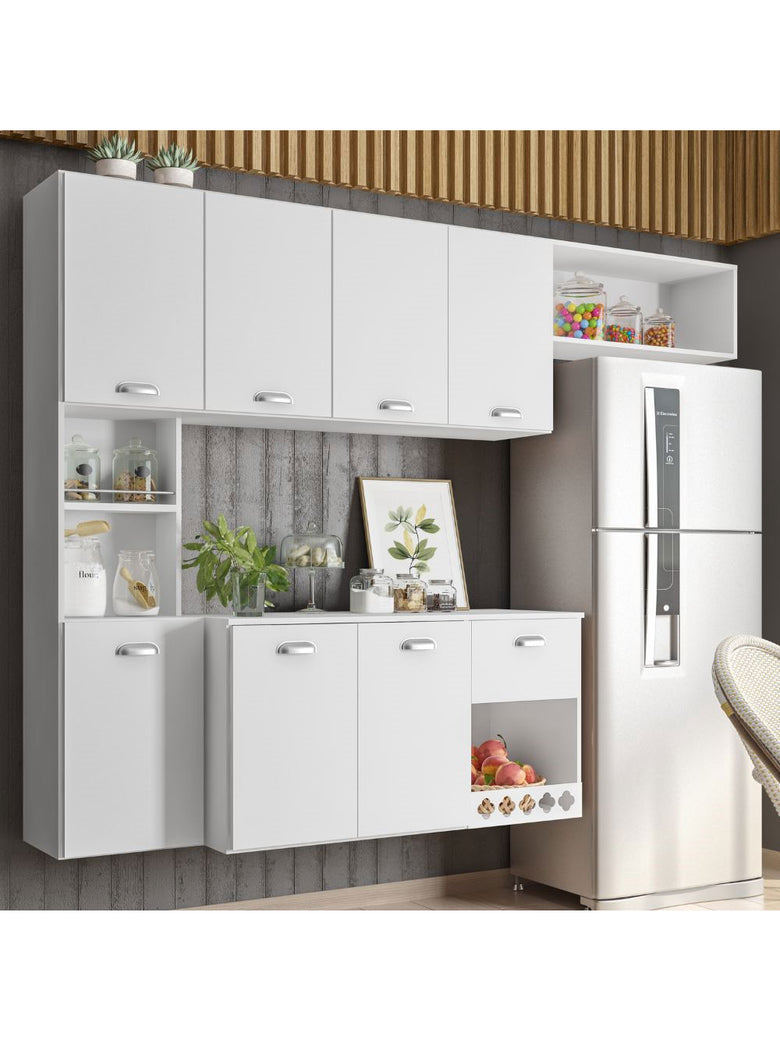 Cozinha Compacta Suspensa Mila 7 portas 1 Gaveta com Corrediças Telescópicas Poliman Móveis