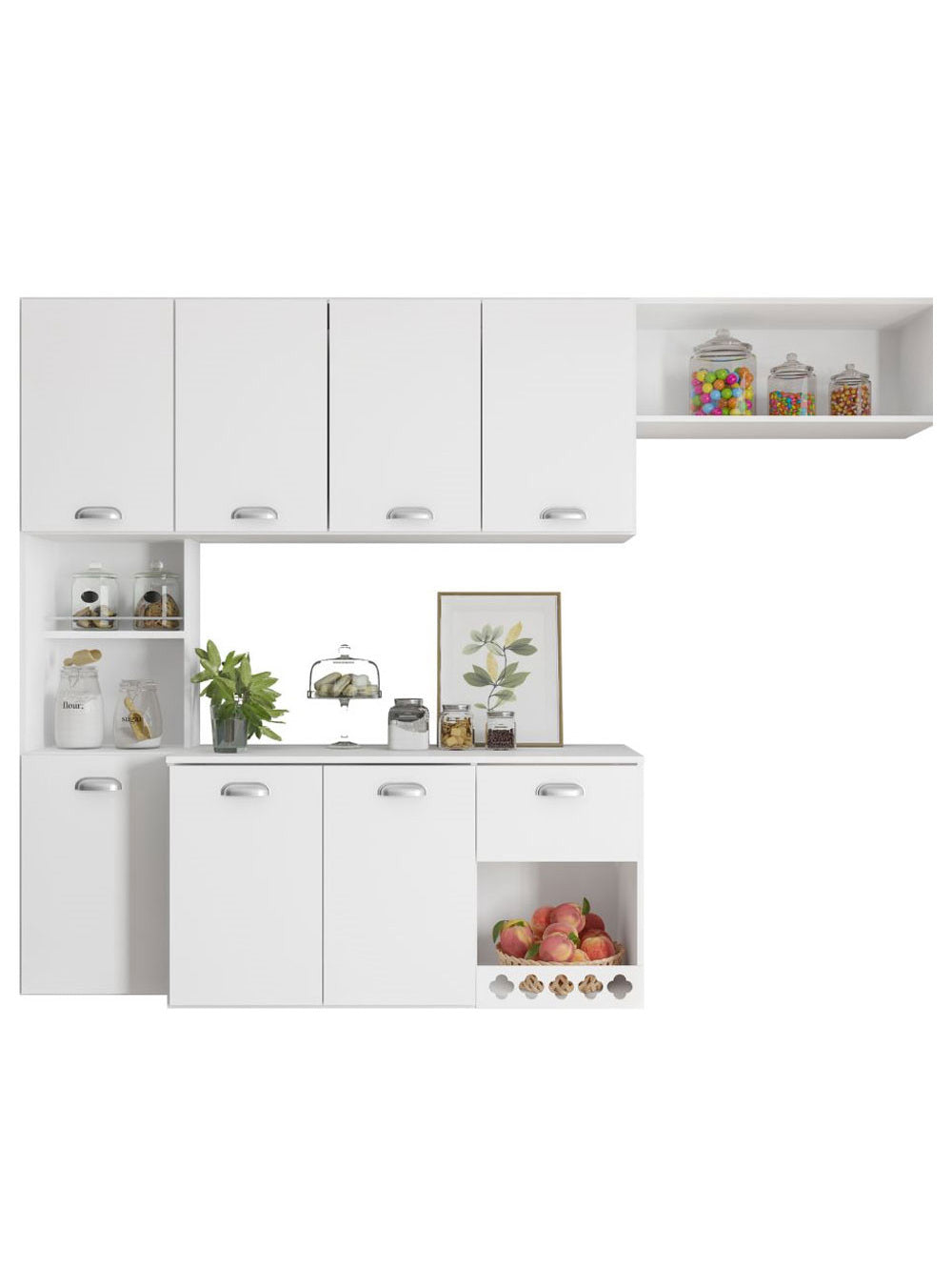 Cozinha Compacta Suspensa Mila 7 portas 1 Gaveta com Corrediças Telescópicas Poliman Móveis - Carvalho oak e Off White
