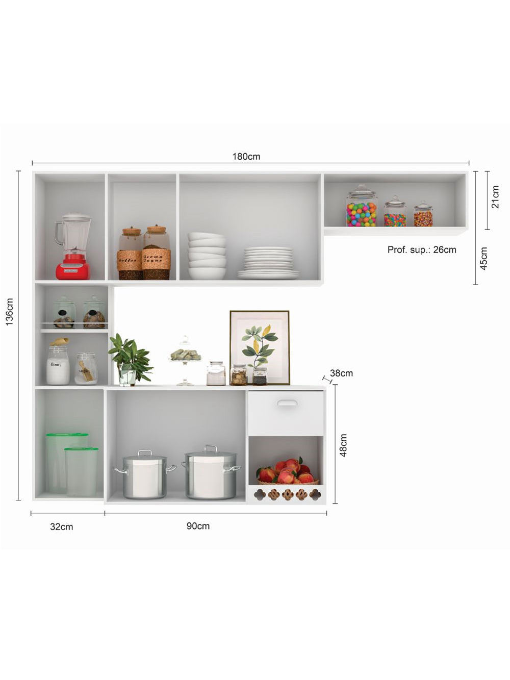 Cozinha Compacta Suspensa Mila 7 portas 1 Gaveta com Corrediças Telescópicas Poliman Móveis