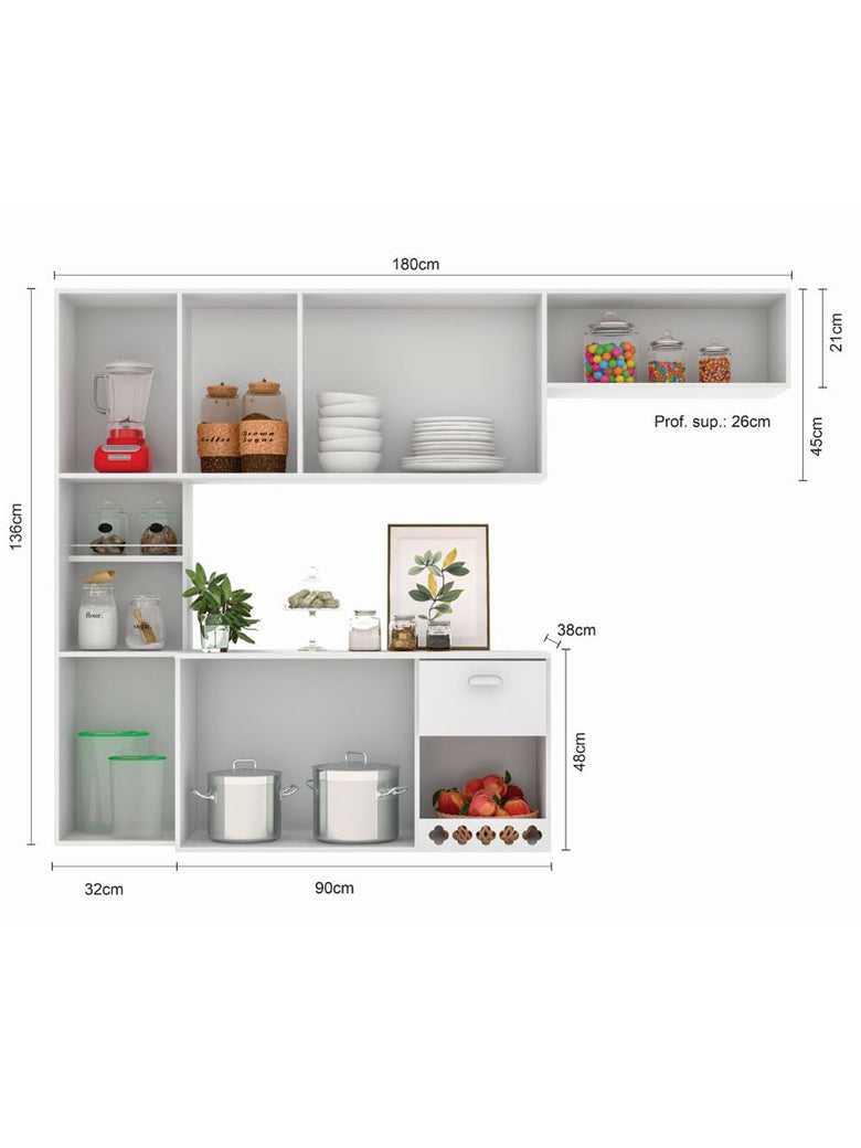 Cozinha Compacta Suspensa Mila 7 portas 1 Gaveta com Corrediças Telescópicas Poliman Móveis