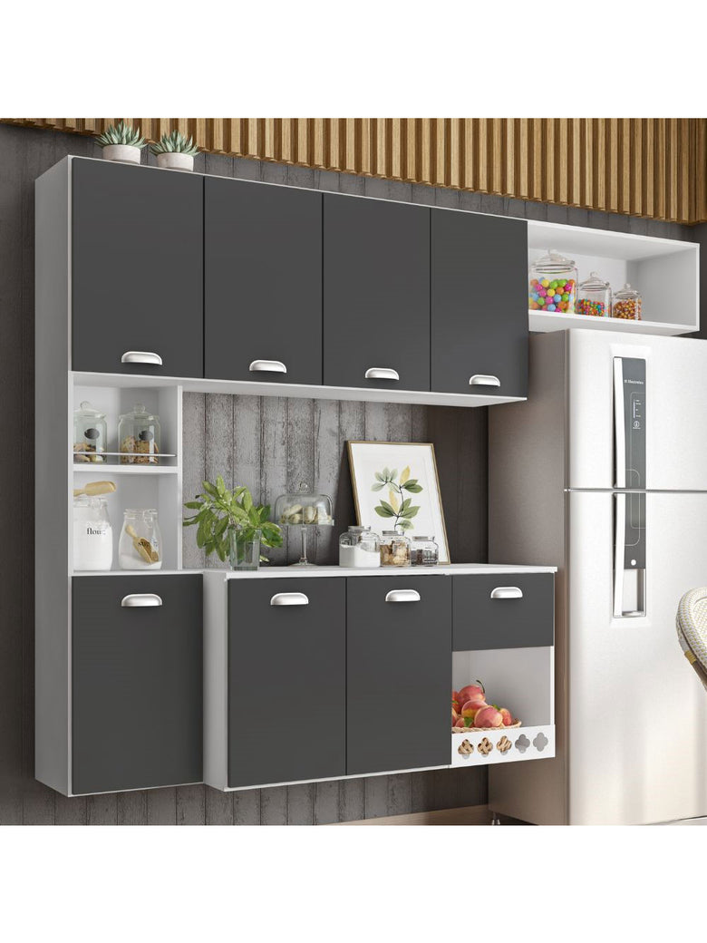 Cozinha Compacta Suspensa Mila 7 portas 1 Gaveta com Corrediças Telescópicas Poliman Móveis