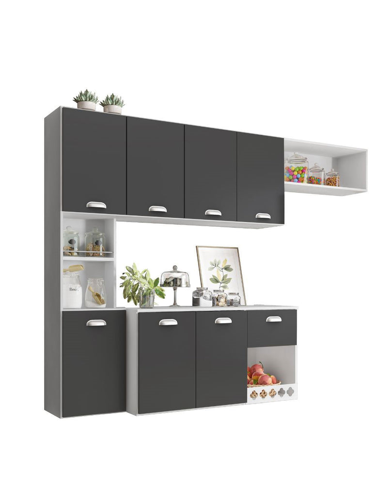 Cozinha Compacta Suspensa Mila 7 portas 1 Gaveta com Corrediças Telescópicas Poliman Móveis