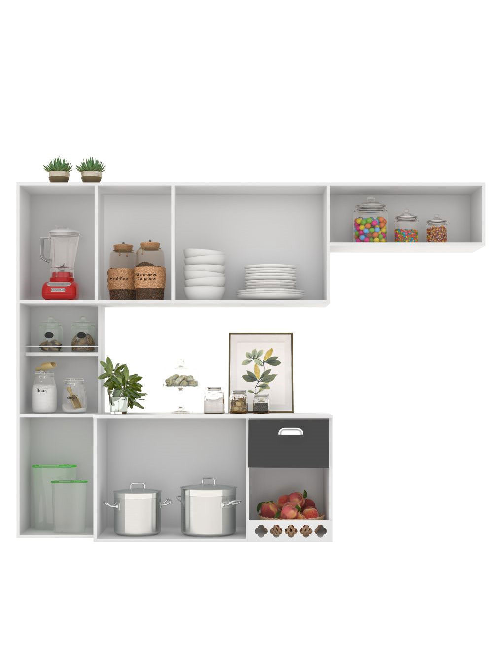 Cozinha Compacta Suspensa Mila 7 portas 1 Gaveta com Corrediças Telescópicas Poliman Móveis