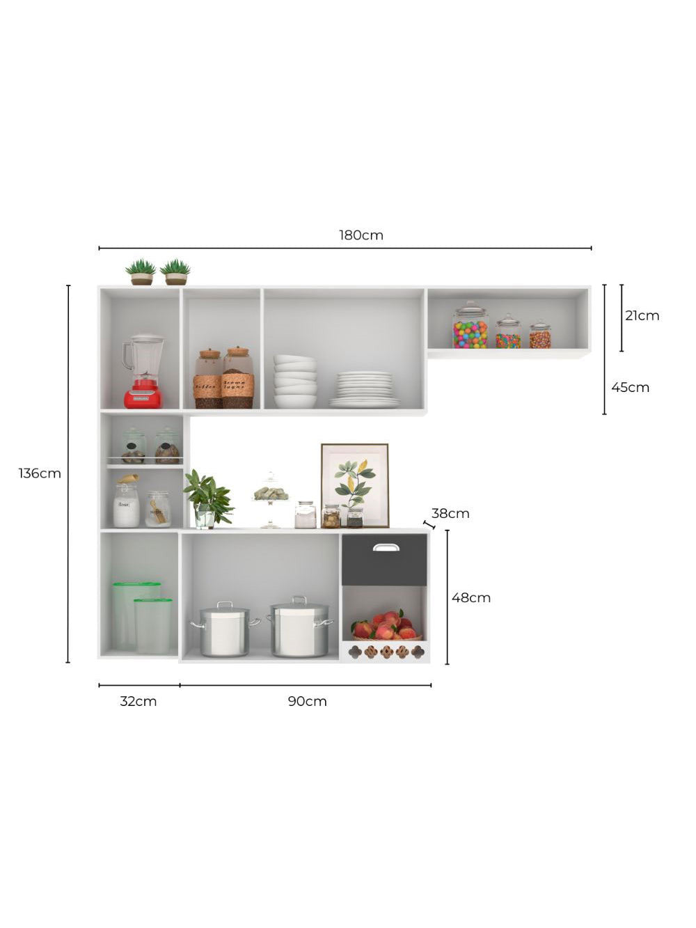 Cozinha Compacta Suspensa Mila 7 portas 1 Gaveta com Corrediças Telescópicas Poliman Móveis
