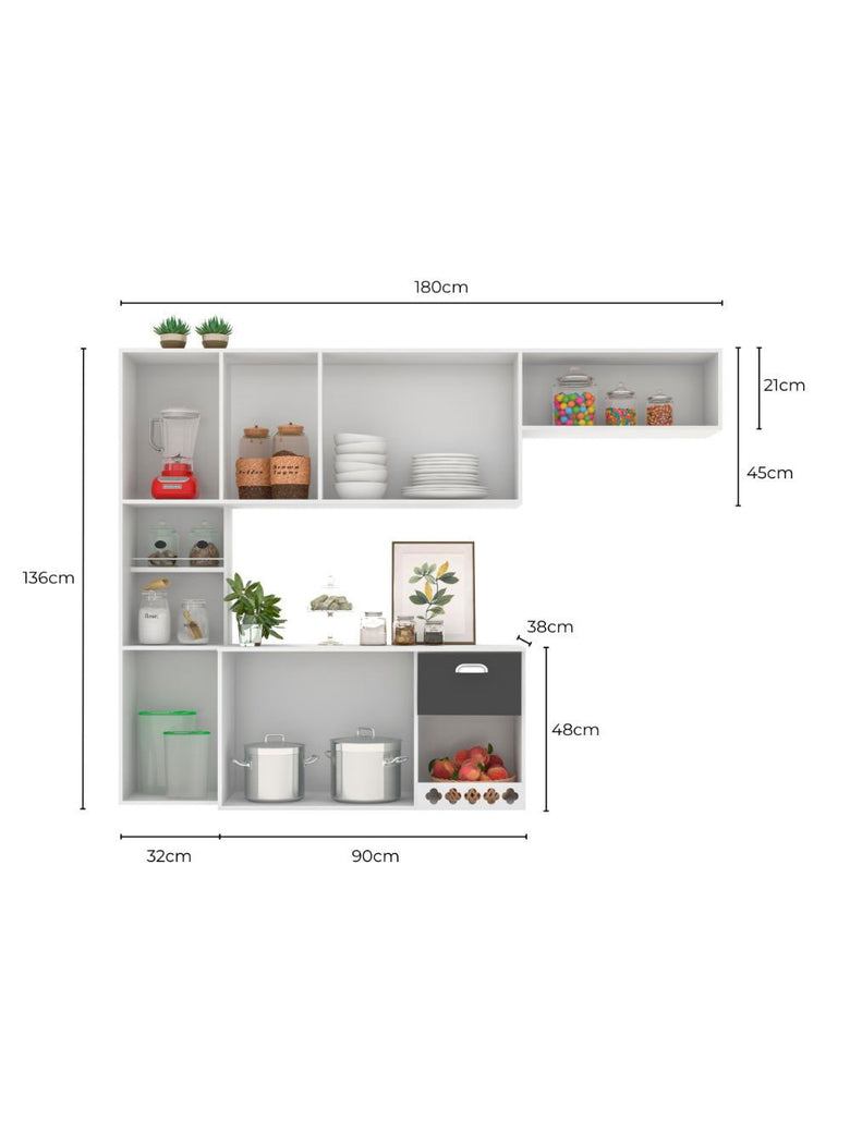 Cozinha Compacta Suspensa Mila 7 portas 1 Gaveta com Corrediças Telescópicas Poliman Móveis