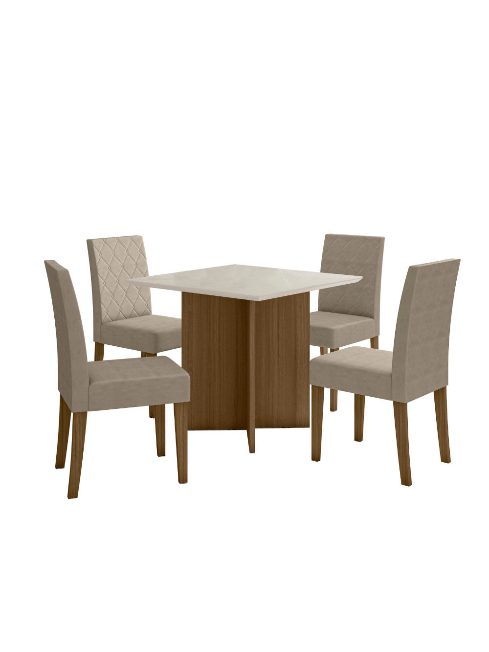 Sala de Jantar Helo 90x90 Com Vidro 4L Cadeiras Jade Poliman Móveis - Carvalho/Bege/Off