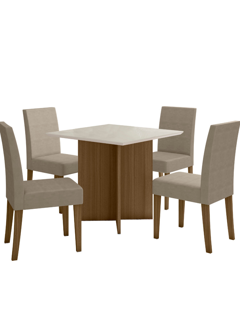 Sala de Jantar Helo 90x90 Com Vidro 4L Cadeiras Josi Poliman Móveis - Carvalho/Bege/Off