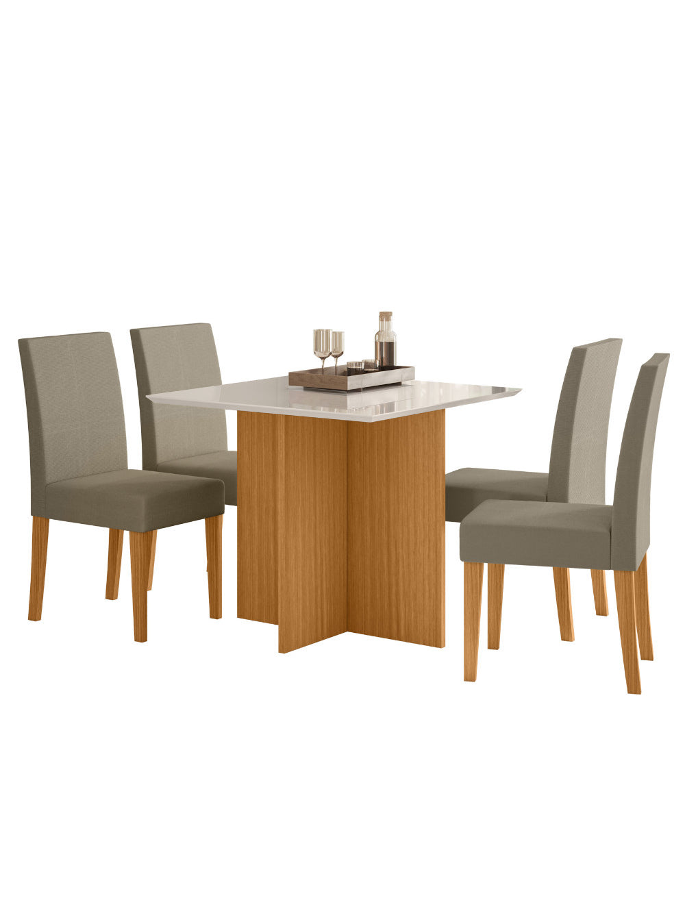 Sala de Jantar Helo 90x90 Com Vidro 4L Cadeiras Josi Poliman Móveis - Freijó UV/Off White