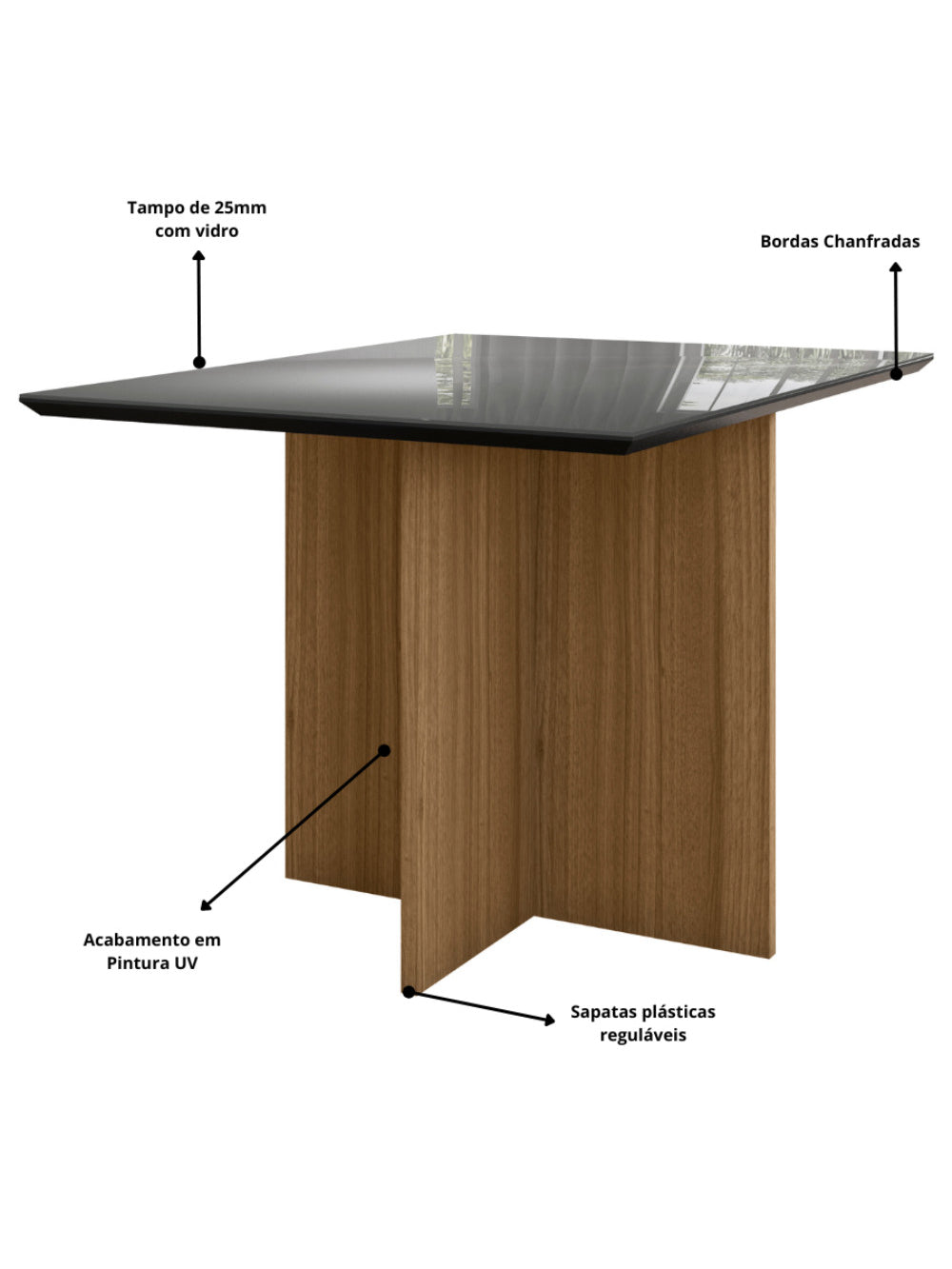 Sala de Jantar Helo 120x90 Com Vidro 4L Cadeiras Jade Poliman Móveis - Carvalho/Bege/Off
