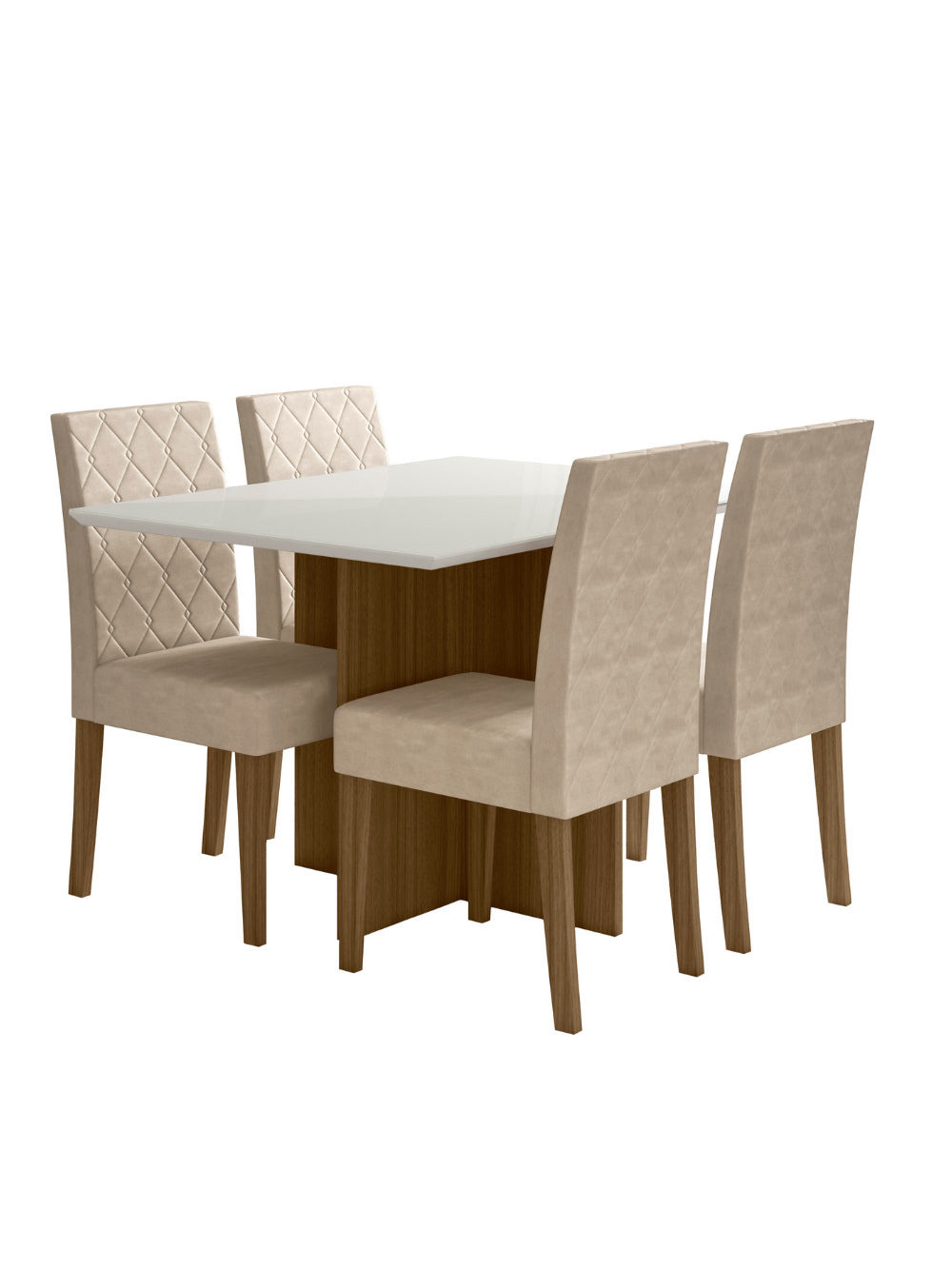 Sala de Jantar Helo 120x90 Com Vidro 4L Cadeiras Jade Poliman Móveis - Carvalho/Bege/Off