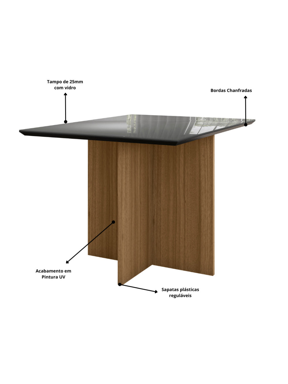 Sala de Jantar Helo 120x90 Com Vidro 4L Cadeiras Josi Poliman Móveis - Carvalho/Bege/Off