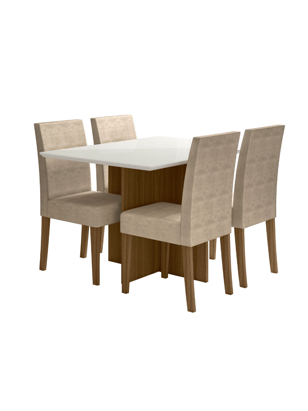 Sala de Jantar Helo 120x90 Com Vidro 4L Cadeiras Josi Poliman Móveis - Carvalho/Bege/Off