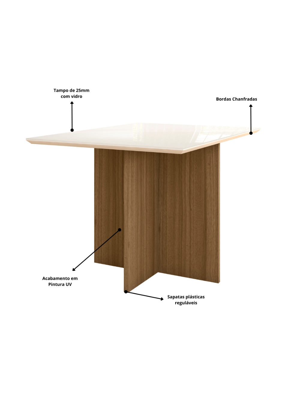 Sala de Jantar Helo 120x90 Com Vidro 4L Cadeiras Josi Poliman Móveis - Freijo UV com Off White