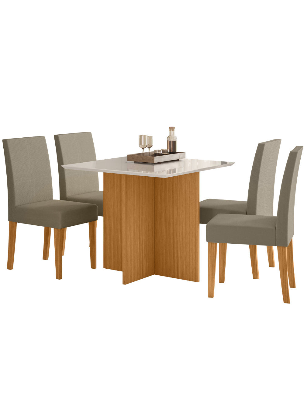 Sala de Jantar Helo 120x90 Com Vidro 4L Cadeiras Josi Poliman Móveis - Freijo UV com Off White