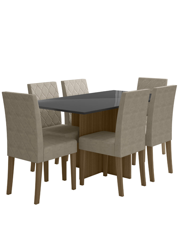 Sala de Jantar Helo 160 Tampo Chanf C/V 6L Cadeiras Jade Poliman Móveis