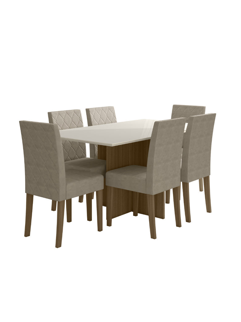 Sala de Jantar Helo 160 Tampo Chanf C/V 6L Cadeiras Jade Poliman Móveis