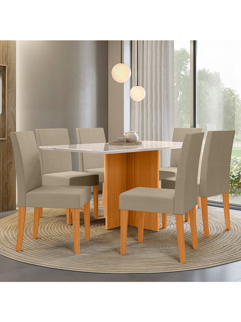 Sala de Jantar Helo 160 Tampo Chanf C/V 6L Cadeiras Jade Poliman Móveis