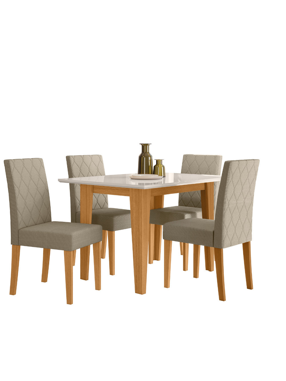 Sala de Jantar Kate 120x90 Com Vidro 4L Cadeiras Jade Poliman Móveis - Freijó UV/Off White