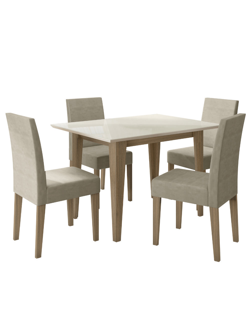 Sala de Jantar Kate 120x90 Com Vidro 4L Cadeiras Josi Poliman Móveis - Carvalho/Bege/Off