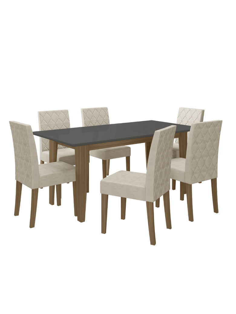 Sala de Jantar Liz 160x90 Com Vidro 6L Cadeiras Jade Poliman Móveis