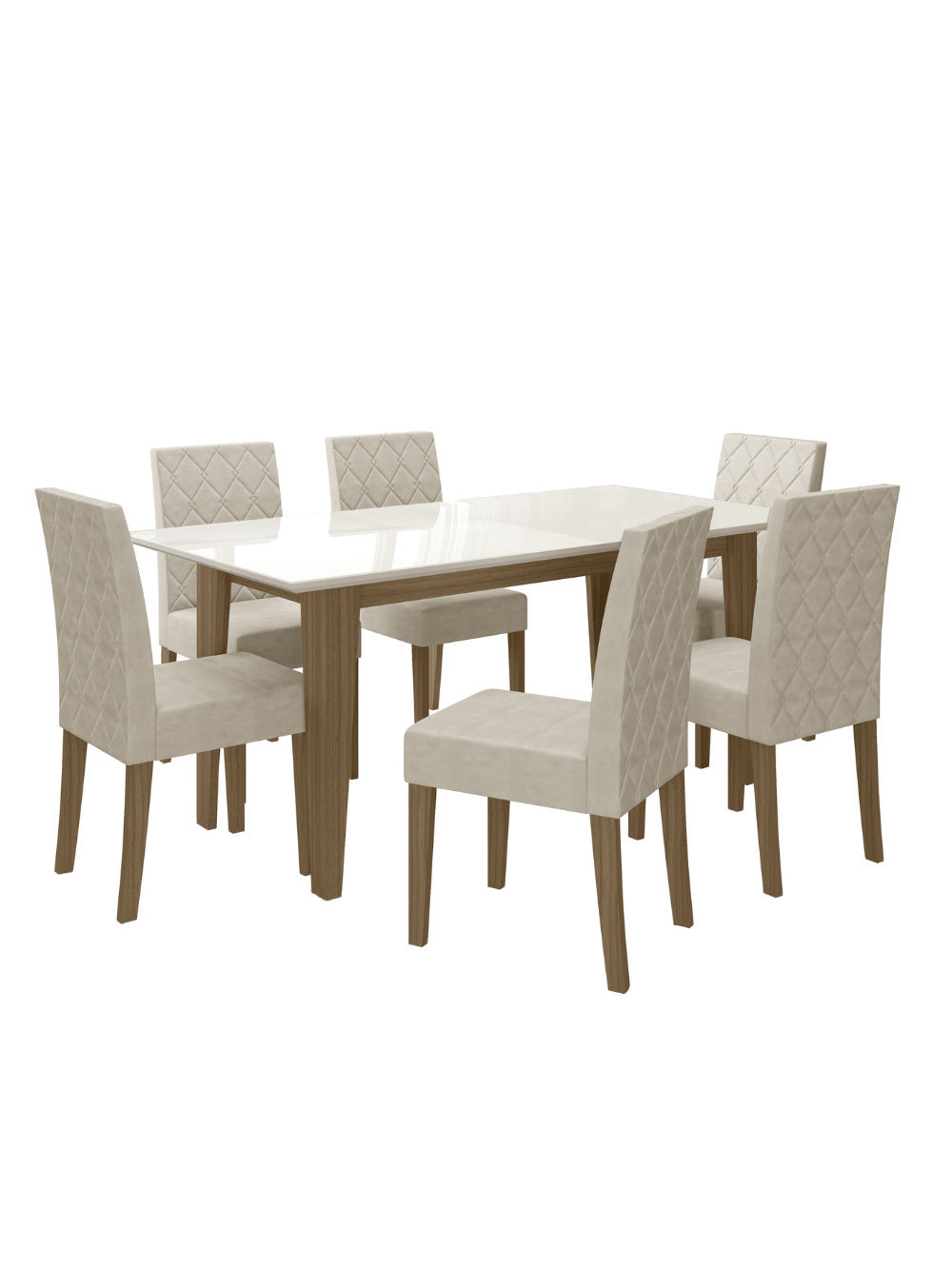 Sala de Jantar Liz 160x90 Com Vidro 6L Cadeiras Jade Poliman Móveis - Carvalho/Bege/Off