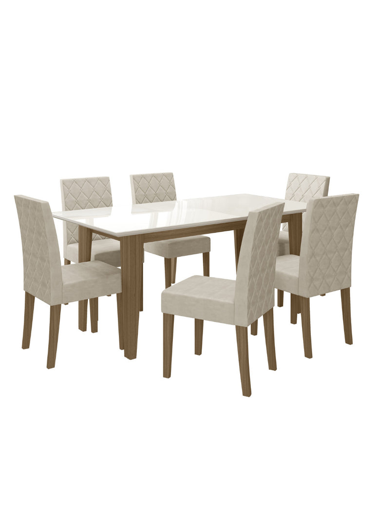 Sala de Jantar Liz 160x90 Com Vidro 6L Cadeiras Jade Poliman Móveis