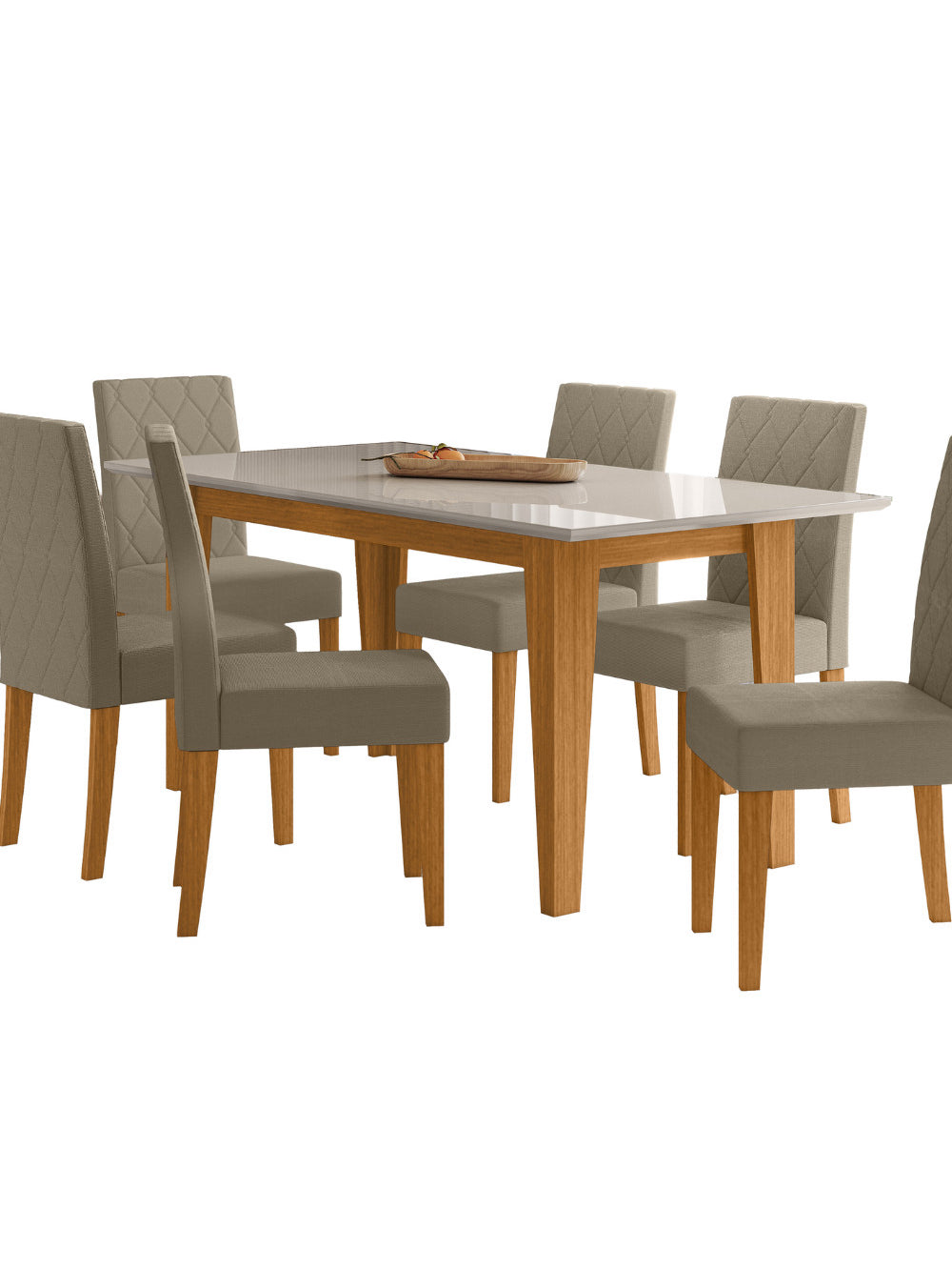 Sala de Jantar Liz 160x90 Com Vidro 6L Cadeiras Jade Poliman Móveis - Freijó UV/Off White