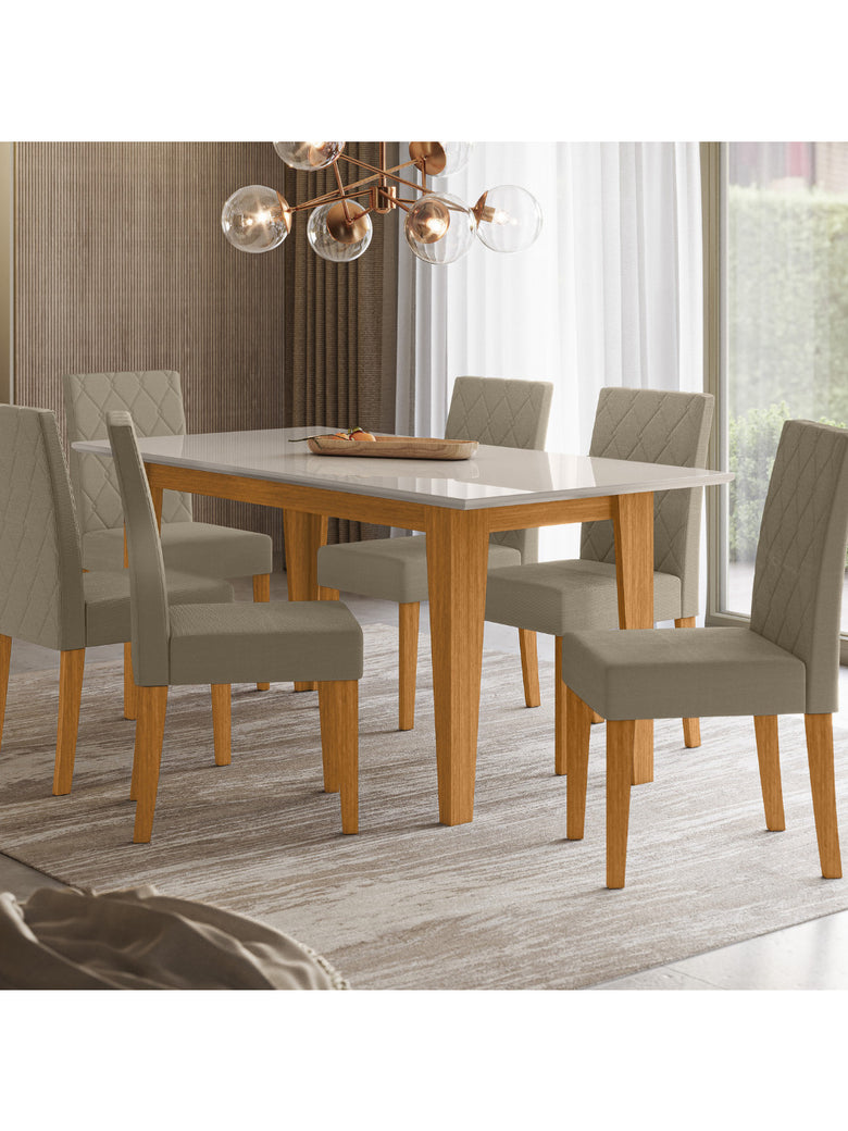 Sala de Jantar Liz 160x90 Com Vidro 6L Cadeiras Jade Poliman Móveis