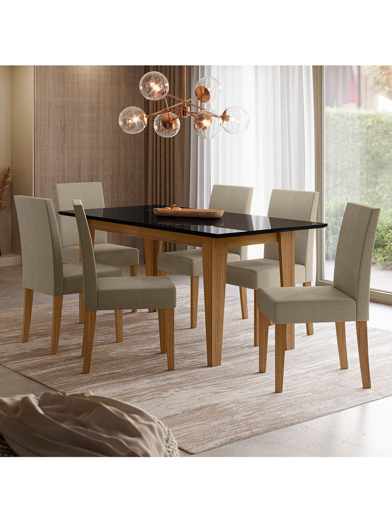 Sala de Jantar Liz 160x90 Com Vidro 6L Cadeiras Josi Poliman Móveis