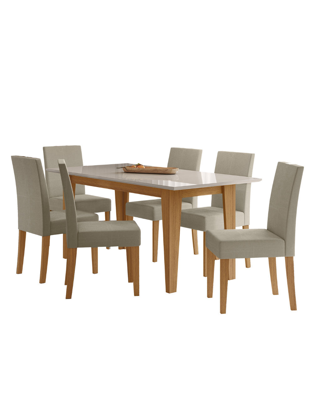 Sala de Jantar Liz 160x90 Com Vidro 6L Cadeiras Josi Poliman Móveis - Freijó UV/Off White