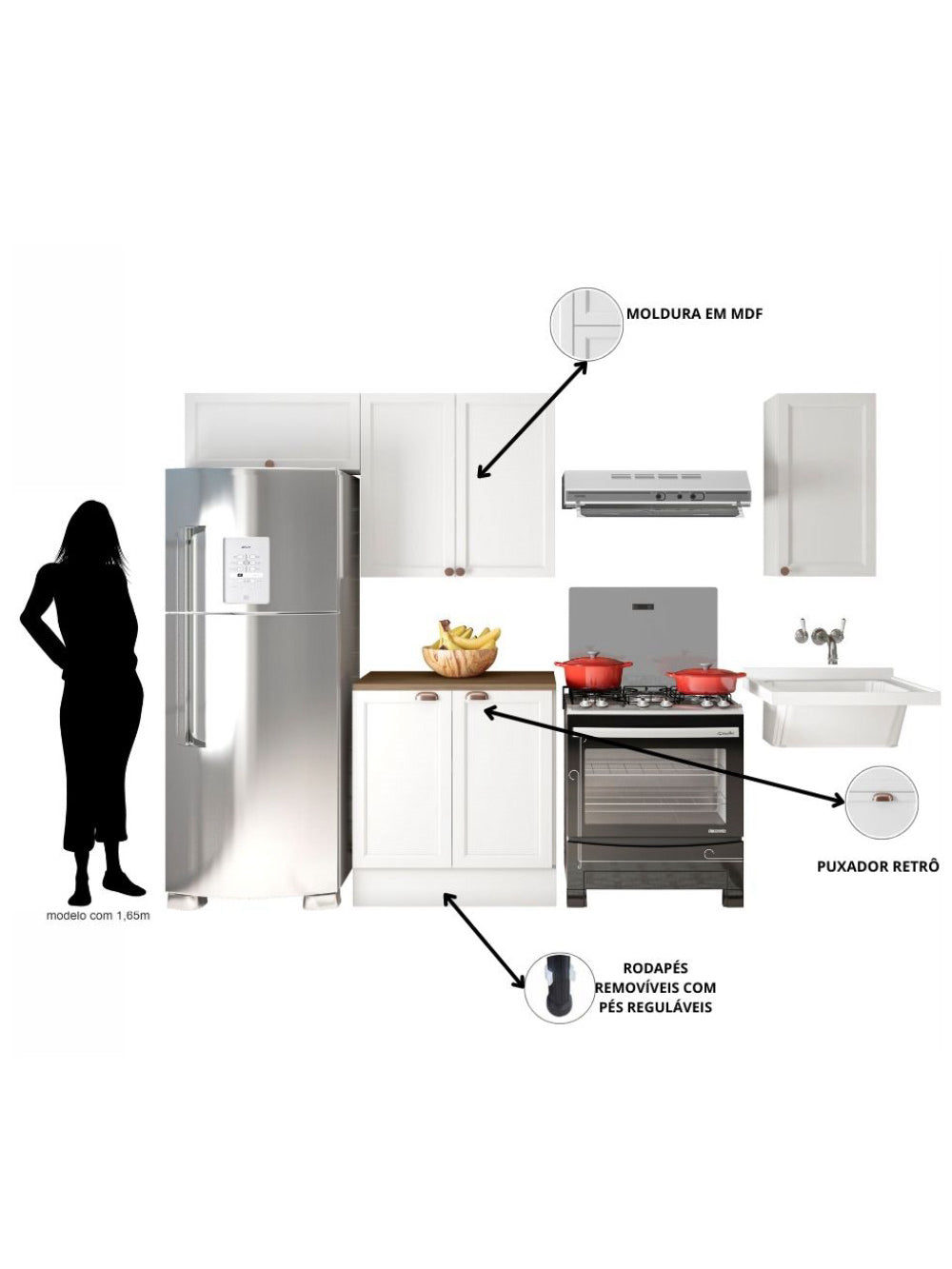 Composição Cozinha Olivia 4PC 6PT TPO Poliman Móveis - Branco