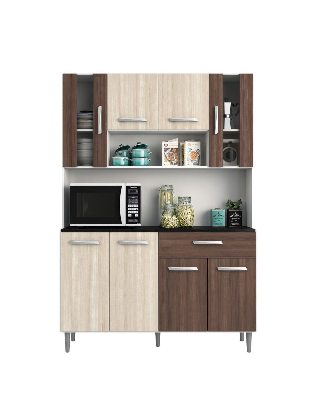 Kit Cozinha 8 Portas 1 Gaveta Gabi Poliman Móveis - Branco com Preto
