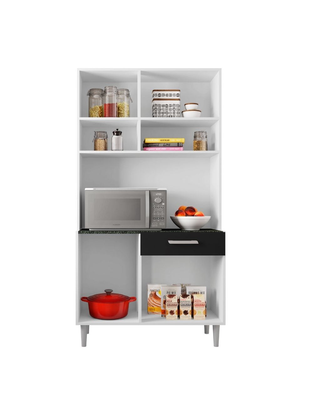Kit Cozinha 6 Portas 1 Gaveta Carol Poliman Móveis - Branco com Preto
