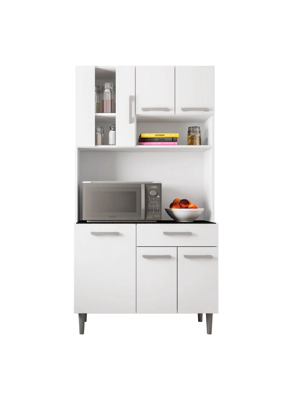 Kit Cozinha 6 Portas 1 Gaveta Carol Poliman Móveis - Branco com Arena e Amêndoa