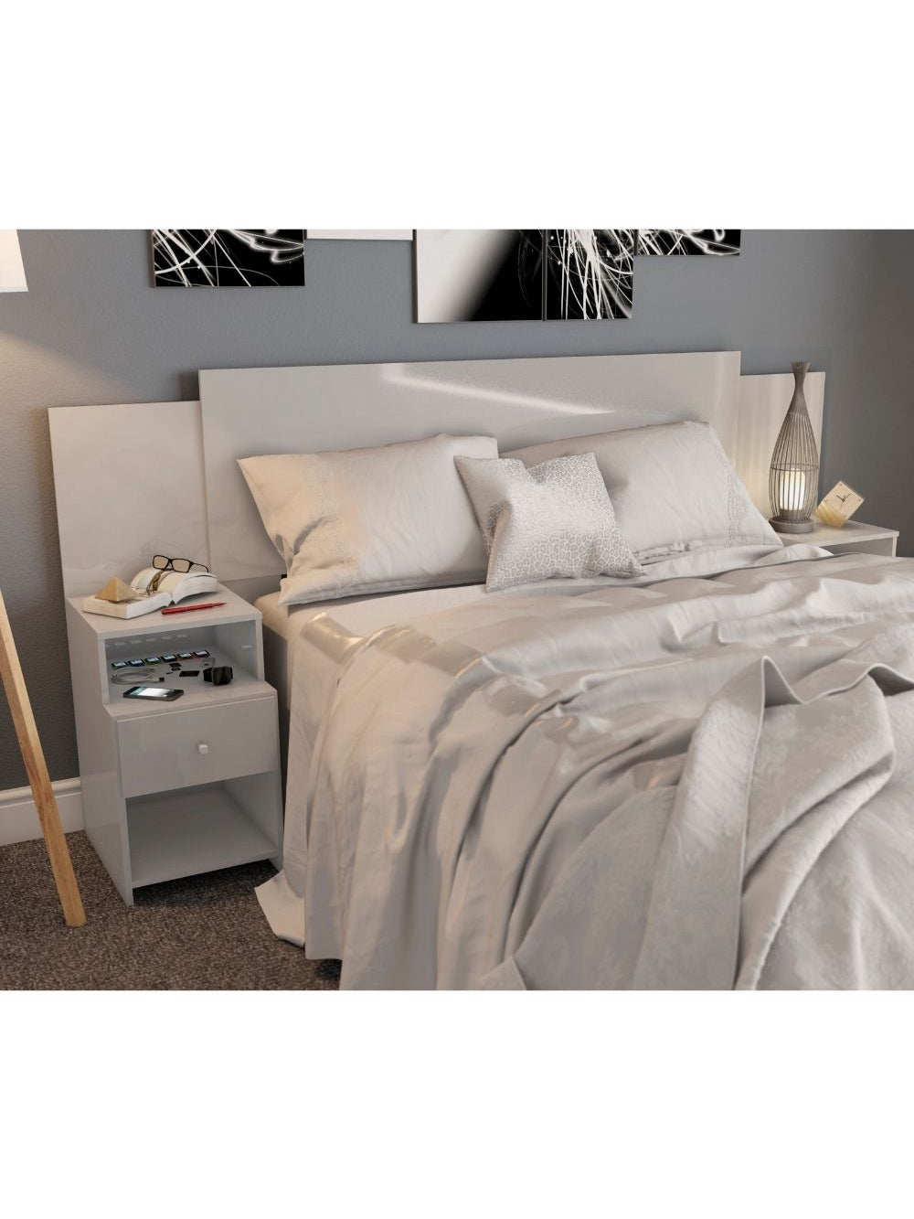 Cabeceira Extensível Cama Solteiro, Casal e Queen com Mesa de Cabeceira Maceió Poliman Móveis - Branco