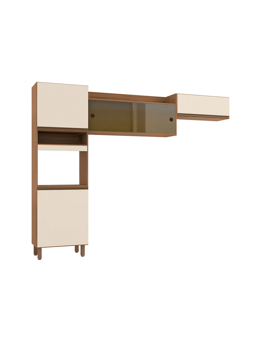 Cozinha Compacta Porto com Nicho Para Micro-ondas 5 portas Poliman Móveis - Carvalho com Off White
