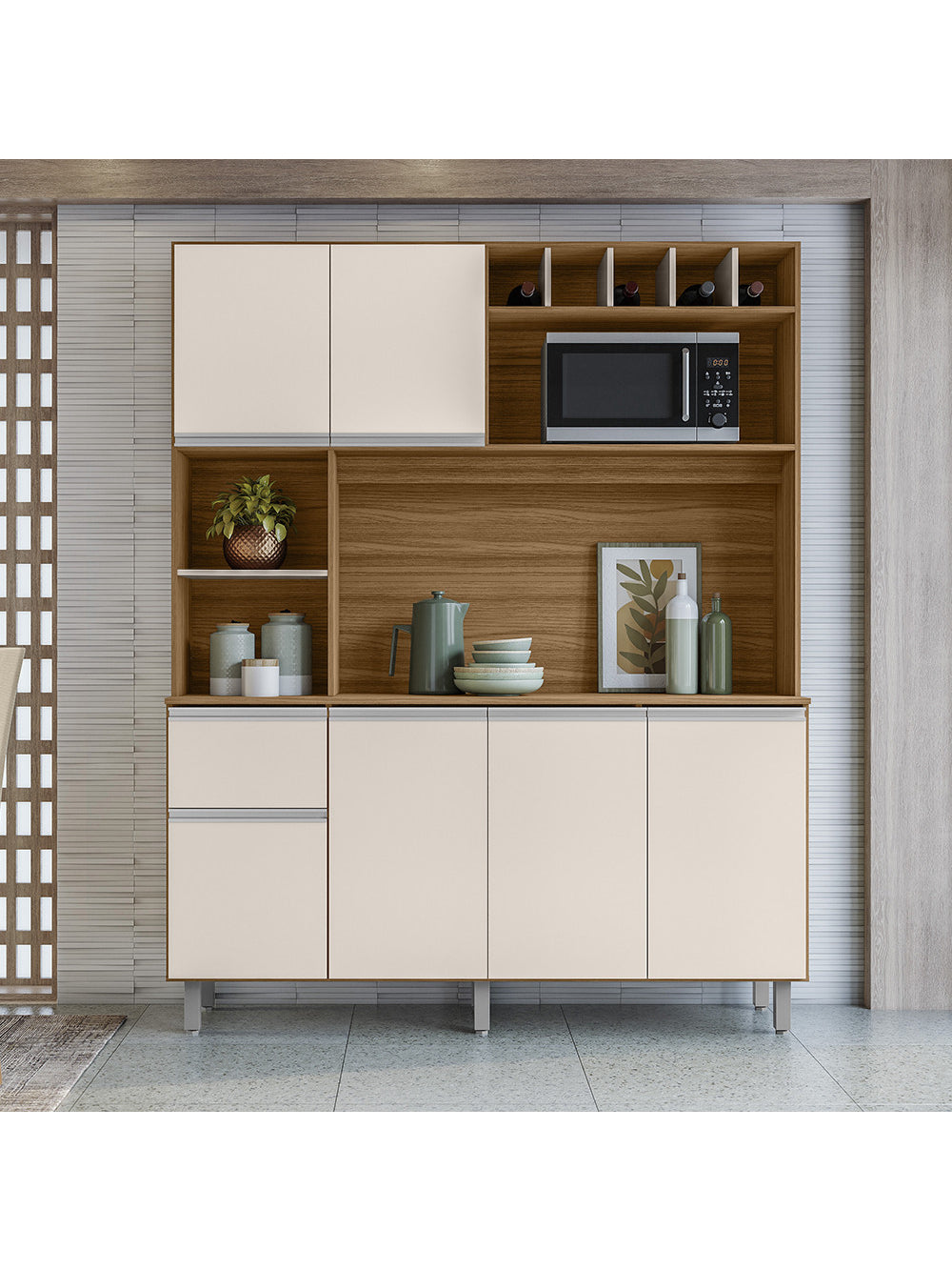 Kit Cozinha 6 Portas 1 Gaveta Alice - Carvalho com Off White