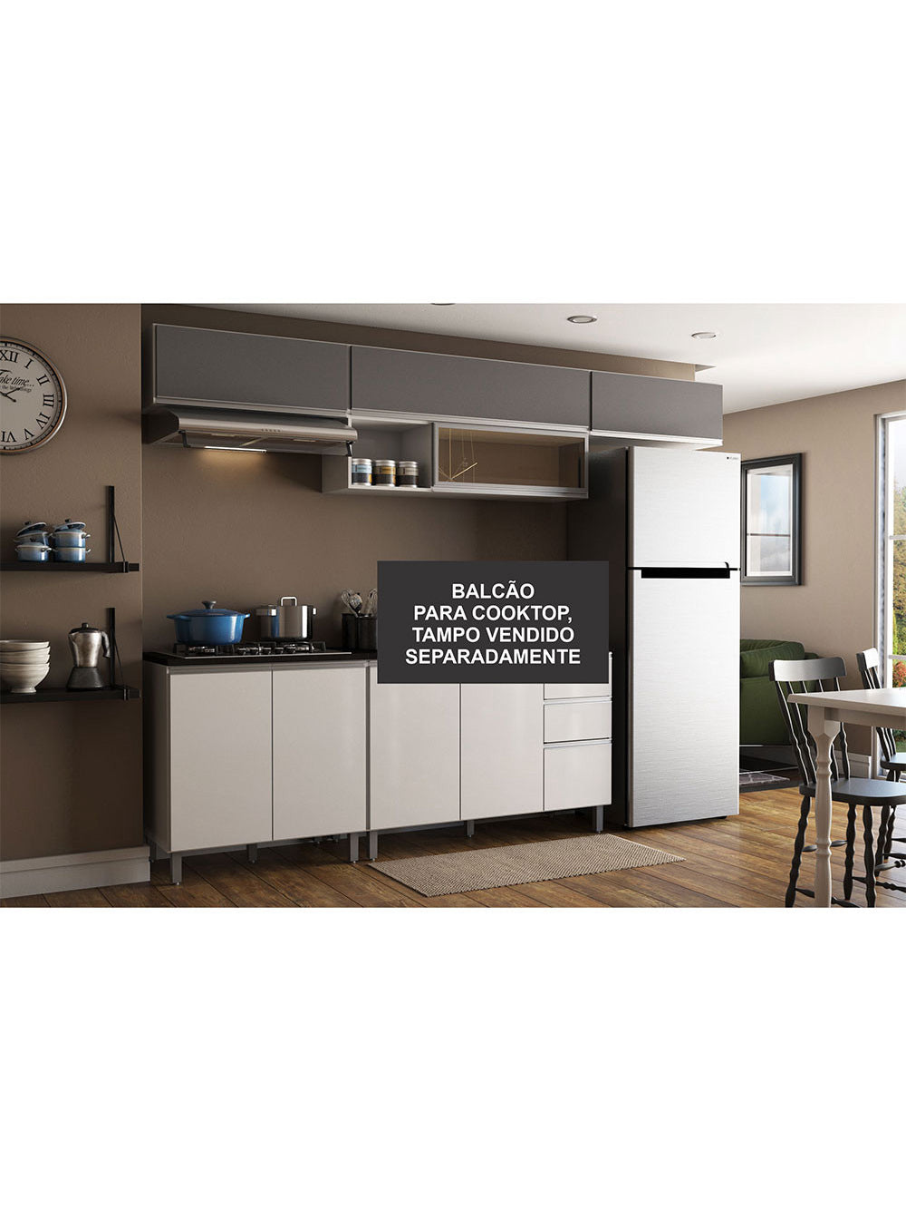 Balcão Para Cooktop Evidence 2 Portas Sem Tampo Poliman Móveis - Nogueira com Off White
