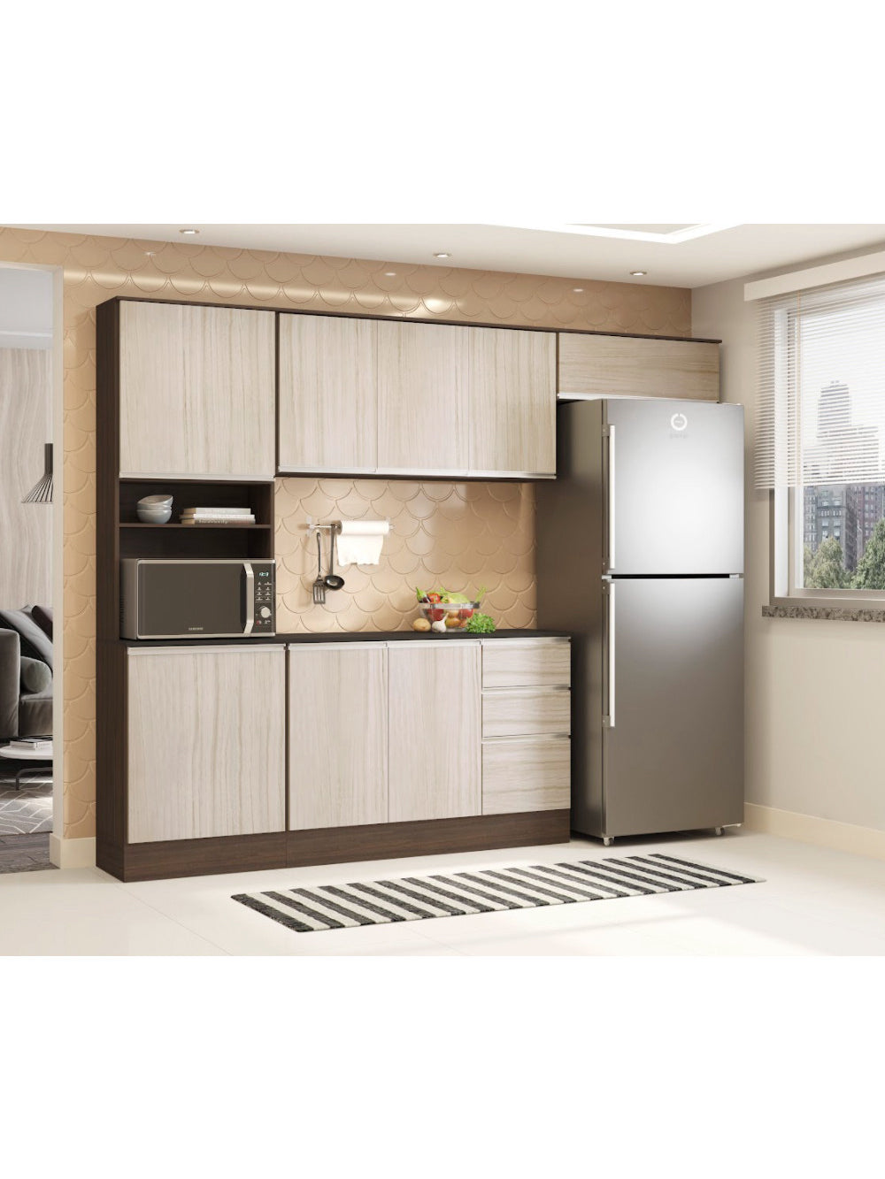 Cozinha Compacta Paneleiro e Aéreo 260 cm Paris Poliman - Branco